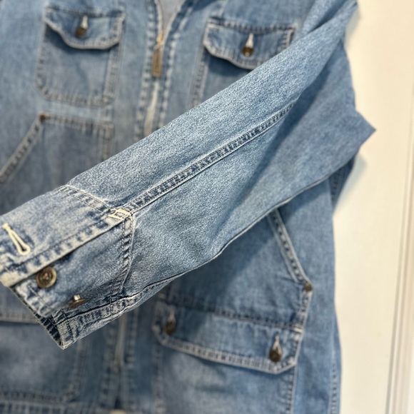 VTG 90s Petite Medium Liz Authentic Full Zip Denim Field Jacket Multiple Pockets - Picture 11 of 16